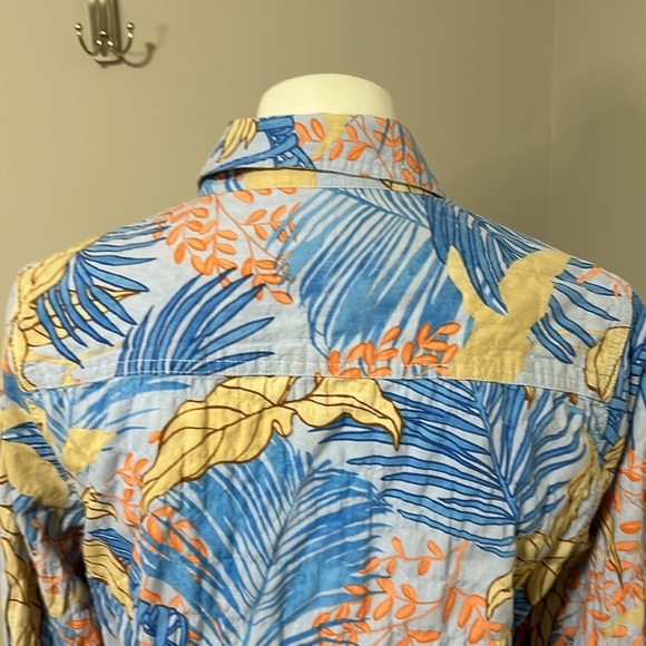 J McLaughlin Lois Shirt Blue Tropical Palm Print Long Sleeve Button Front Sz S - Picture 8 of 16